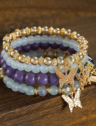  Perlenarmband-Set mit Schmetterlingsanhänger – elegantes Lagendesign aus Gold und Perlen für Damen