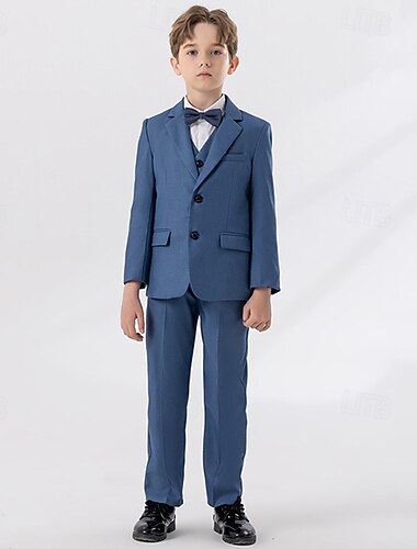  4 Stück Ring-Träger Anzug Jungen kinderkleidung Anzug Formeller Anzug Blazer & Weste & Hose & Krawatte Formal Party Valentinstag Modisch Cool Feste Farbe Tasche Weiß Wein Marineblau Polyester