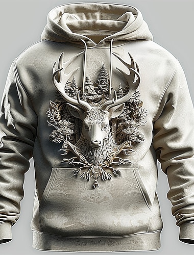  Pánské Jelen Kapucky Mikina Módní Chladný Dlouhý rukáv Tričkový Párty Dovolená Streetwear Bílá Šňůrky Podzim Zima Návrhář