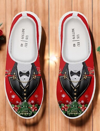  sneakers slip-on da uomo con stampa tuxedo natalizia - scarpe casual a tema festivo con decorazioni natalizie - perfette per feste e celebrazioni natalizie