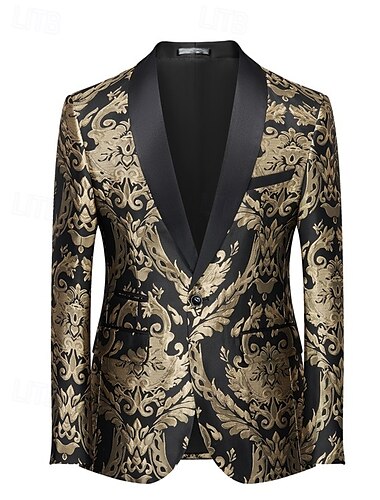  Voor heren Blazerjack Smoking Modieus Feest Luxe Bloemig Opdrukken Blazer Zwart goud Zwart rood Zwart & Blauw Standaard pasvorm Single Breasted een knoops