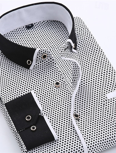  Herr Skjorta Button Down skjorta Skjorta med krage Prickig Bröllop Utomhus Svart Vit Rubinrött Marinblå Långärmad Nedvikt Sommar Vår Kläder Mönster
