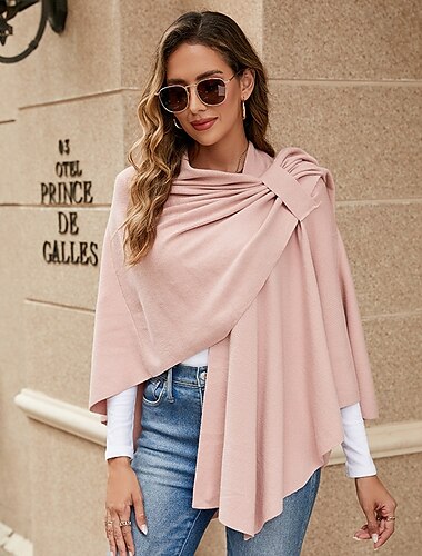  Damen Crossover-Schal, vorne offen, Poncho, Umhang, eleganter Loop-Schal, Reiseschal für Herbst und Winter, Länge 150 cm