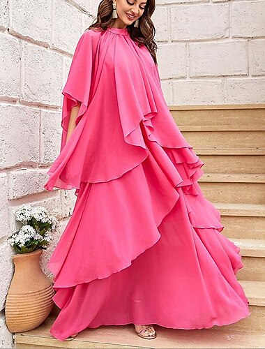  A-Linie Ballkleider elegantes Kleid Karneval Urlaub bodenlang ärmellos Neckholder rosa Kleid Chiffon mit Fransen 2025