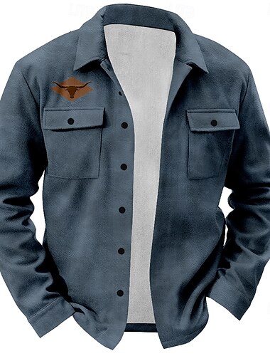  Herren Western Kuh Kuh-Druck Hemd Hemdjacke Overshirt Langarm Vintage Casual Täglich Frühling Herbst Winter Kragen Knopf Hemden mit Kragen Schwarz Blau Braun Grau