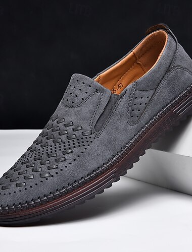  pustende slip-on loafers i brunt semsket skinn for menn – stilige, vevde fritidssko for sommer, lett og komfortabelt fottøy