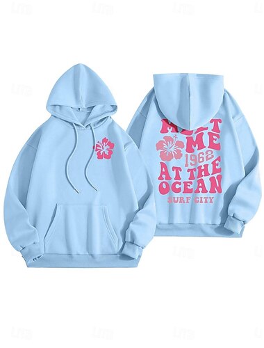  Damen Hoodie Sweatshirt Casual Buchstaben Street Alltagskleidung Kapuzenpullover Taschendruck Langarm Rosa Blau Grau Herbst Winter