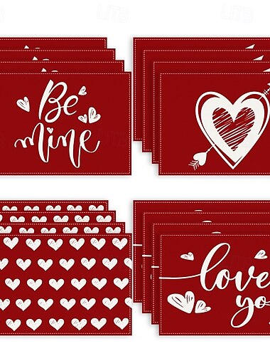  Juego de 4 manteles individuales para el día de San Valentín, manteles individuales románticos y decorativos con patrones de corazones o rosas, duraderos y resistentes al calor, perfectos para agregar
