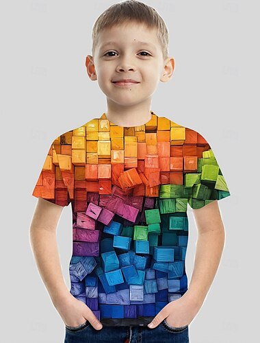  Pojkar 3D 3D Print T-shirt Kortärmad 3D-tryck Sommar Aktiv Sport Streetwear Barn 3-12 år Skola Utomhus Dagligen