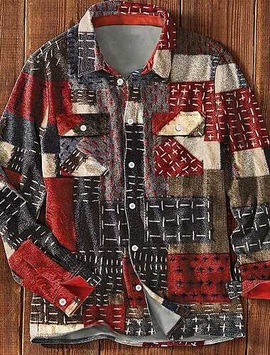  Herren Plaid Hemd Hemdjacke Overshirt Langarm Brautkleider schlicht Formal Normal Herbst Winter Umlegekragen Tasche Schwarz Gelb