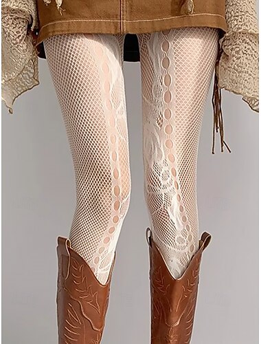  Medias de rejilla de encaje vintage para mujer: medias con intrincados estampados florales, perfectas para conjuntos bohemios con varias capas y ocasiones especiales