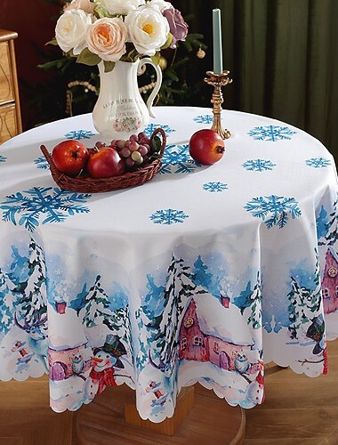  Mantel redondo navideño, mantel festivo para mesa de vacaciones, perfecto para agregar alegría estacional a su comedor, ideal para reuniones navideñas y decoración de invierno