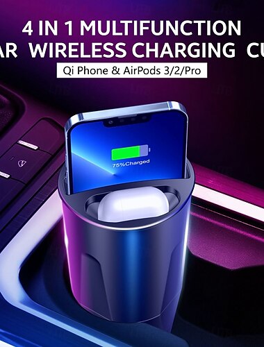  Bezdrátový nabíjecí kelímek 4 v 1 do auta pro qi telefon a airpody Držák telefonu s bezdrátovou nabíječkou 3/2/pro pro kompatibilní auto
