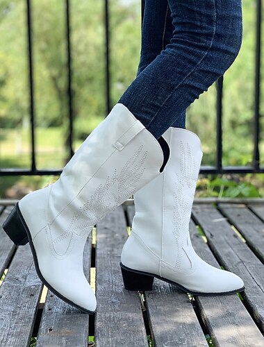  Western-Cowboystiefel für Damen – klassisches, halbhohes braunes Kunstleder mit gesticktem Design, perfekt für die Freizeit, Festivals und Country-Outfits