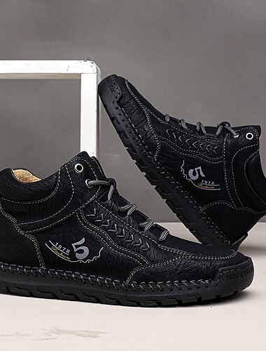  lässige High-Top-Stiefel aus Kunstleder für Herren mit Nahtdetails, strapazierfähiger Sohle und Schnürdesign – perfekt für Outdoor-Abenteuer und Komfort im Alltag