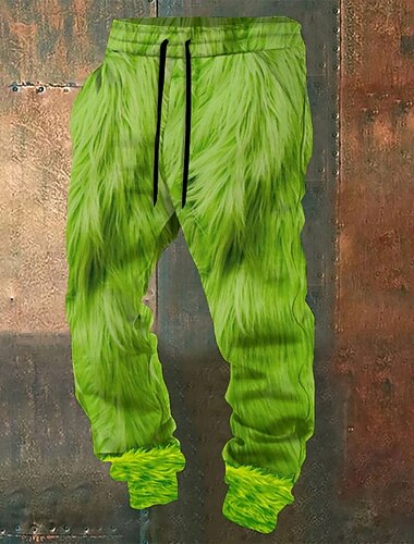  Муж. Растение Штаны Бегун Брюки Нормальная Эластичная талия на шнурке На каждый день Вечерние наряды На каждый день Карман Весна Осень Зима 3D печать Зеленый