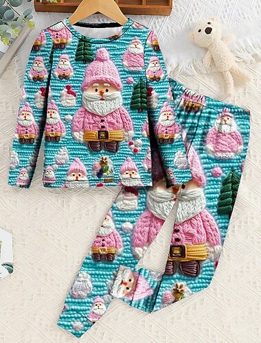 Девочки 3D Графика Дед Мороз Рождественская пижама Пижамные комплекты Пижамные комплекты футболок и брюк Длинный рукав 3D печать Осень Зима Активный Классический Дети 4 года + Вырез под горло   Девочки 3D Графика Дед Мороз Рождественская пижама Пижамные комплекты Пижамные комплекты футболок и брюк Длинный рукав 3D печать Осень Зима Активный Классический Дети 4 года + Вырез под горло