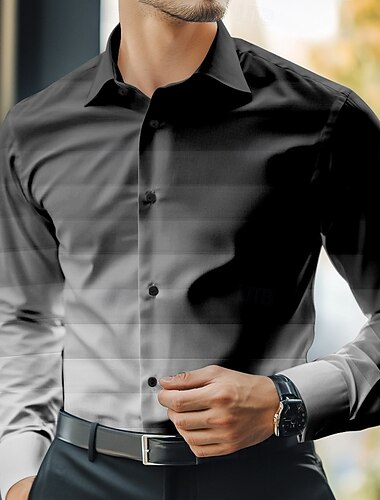  Voor heren Gradiëntstrepen Overhemd Overhemd met knopen Lange mouw Zakelijk informeel Formeel liiketoiminta Dagelijks Herfst Winter Lente zomer Overhemdkraag Dichtknopen 3D-afdrukken Zwart Rood blauw