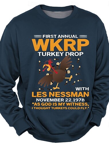  Felpa a Maniche Lunghe da Uomo con Citazione Divertente di Les Nessman "Come Dio è il Mio Testimone" della Serie TV WKRP Turkey Drop