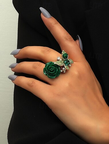  bague cocktail bohème chic vintage pour femme avec motif rose et papillon en 3D - parfaite pour les fêtes et au quotidien