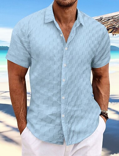 Per uomo Camicia Camicia estiva Maglietta informale Camicia da spiaggia Camicia con bottoni Nero Bianco Verde chiaro Blu Verde scuro Manica corta Liscio Colletto Da mare Giornaliero Abbigliamento Di
