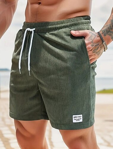  Herren Shorts Kurze Hosen Lässige Shorts Cordshorts Tasche Kordelzug Elastische Taille Glatt Komfort Weich In voller Länge Outdoor Party Täglich Urlaub Modisch Schwarz Armeegrün