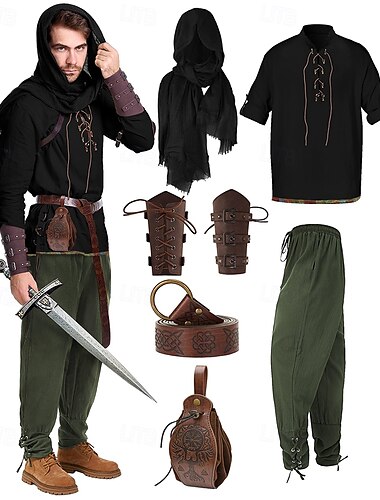  Retro / vintage Kostymer i middelalderstil Renessanse våpen og beskyttelse Drakter قميص Ren Faire Pirat Ranger Herre Viking fantasi Halloween Karneval Mardi Gras Ytelse Fest LARP Voksne Trøye Bukser