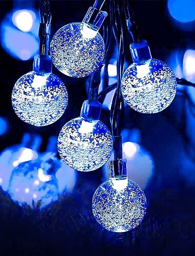  Luzes de corda solares de 7 m, 50 LEDs, el 5 mm, branco quente/branco frio/azul, luzes de festa de fim de ano movidas a energia solar com suporte de montagem para natal, casamentos e eventos ao ar