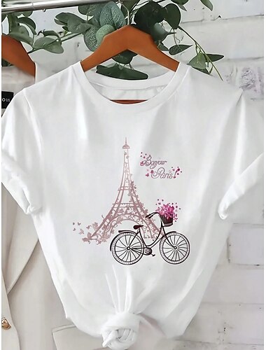  Dames T-shirt Grafisch Casual Korte mouw Ronde hals Normale tops Dagelijks Afdrukken Wit Zomer