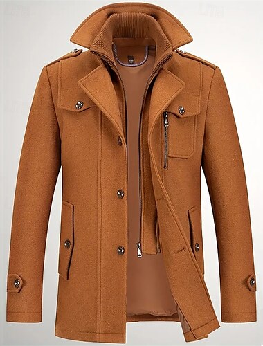  Herren Gothic Winterjacke Peacoat Urlaub Täglich Herbst Winter Polyester warm tragbar Oberbekleidung Bekleidung Modisch Klassisch Glatt Tasche Kargen Einreihiger Verschluss