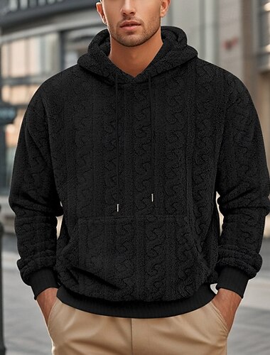  Homens Moletom Moletom de lã Adamascado Preto Azul Marron Cinzento Com Capuz Tecido Jacquard Bolsos Estriado Textura Desportos e Ar livre Diário Feriado Poliéster Roupa de rua Básico Casual Outono