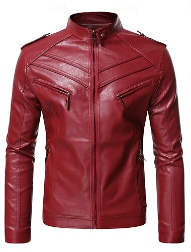  Homme Veste en Similicuir Veste de transition Veste Décontractée Veste moto Occasionnel Chaleur Thermique Pluie Etanche Garniture en fausse fourrure Automne Couleur Unie Occasionnel Col montant