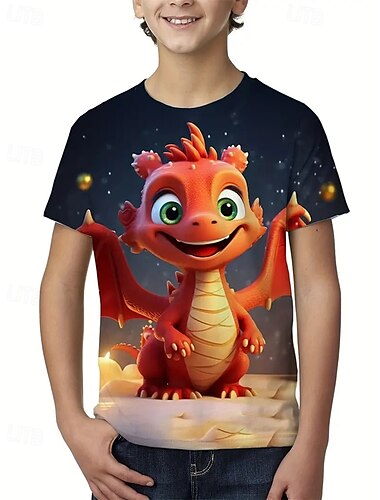  Da ragazzo 3D Pop art Animali Dinosauro maglietta T-shirt Manica corta Estate Primavera Di tendenza Essenziale Bambino 4-12 anni Girocollo Esterno Informale Giornaliero Standard