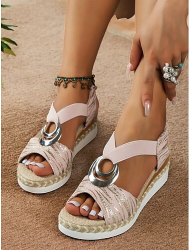  sandálias femininas estilo boho espadrille com detalhe de anel metálico - sapatos de verão com tiras para uso casual e praia