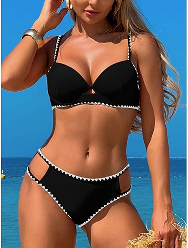  Femme Maillots de Bain Bikinis 2 pièces Slip Brésilien Maillot de bain Dos Nu Mince Vacances Tenues de plage Couleur unie Col V Sans Manches Maillots de bain
