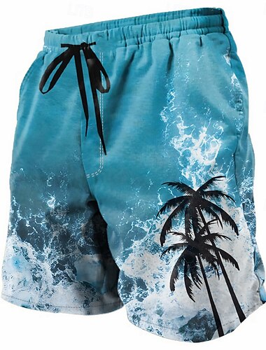 Hombre Árbol de coco Olas Pantalones de Natación Pantalones de Surf Bañador largo Media cintura Tropical Ropa de calle Hawaiano Vacaciones Diario Festivos Correa Cintura elástica Impresión 3D