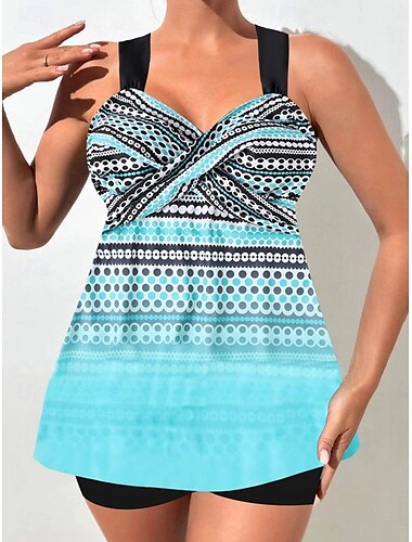  Maillots de bain femme Robes de bain 2 pièces Tankini Maillot de bain dos nu Taille haute Vacances Plage Vêtements géométriques Décolleté en V Sans manches