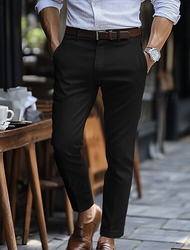  Herren Anzughose Leinenhosen Hose Sommerhose Tasche Gerader Schnitt Einfach Komfort Atmungsaktiv Volle Länge Formell Outdoor Geschäft Streetwear Smart Casual Schwarz Weiß