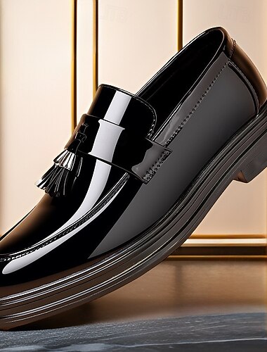  mænds sorte lakkvast loafers – elegante slip-on-dress-sko til formelle begivenheder, bryllupper og forretningstøj