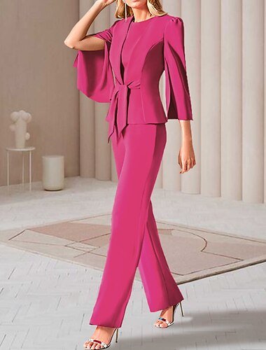  Mujer Trajes de 2 piezas Invitado a la boda Fiesta de Boda Gasa Elegante Bolero incluido Manga 3/4 plisada Hasta el Tobillo