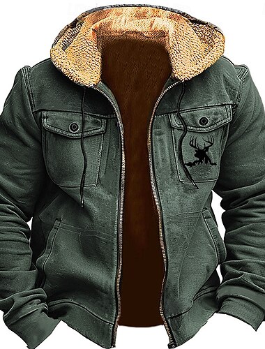  Herren Hirsch Vlies Hoodies Hoodie Sweatshirt Kapuze Sweatshirt mit Kapuze Mit Kapuze Modisch 3D-Druck Festtage Jagd Braun Grün Zip Tasche Herbst Winter Designer