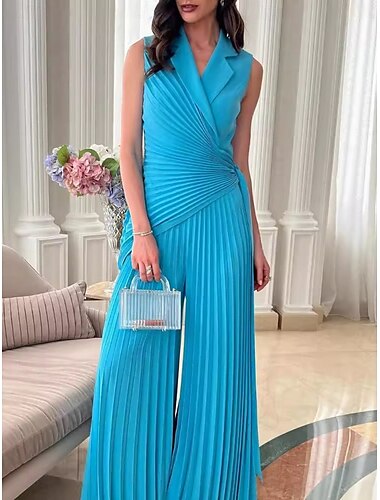  Damen Normal Jumpsuit Aktiv Feste Farbe Ärmellos Hemdkragen Hohe Taillenlinie Urlaub Täglich Regular Fit Blau Purpur Sommer
