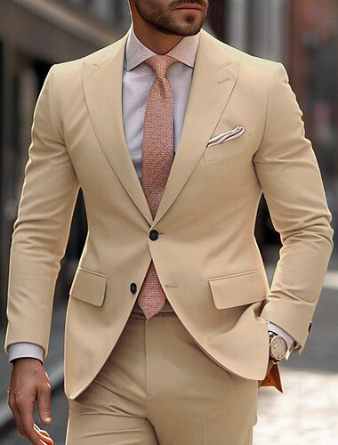  Trajes de boda para hombres en naranja y caqui moda empresarial color sólido ajustados de dos piezas con un solo pecho y dos botones