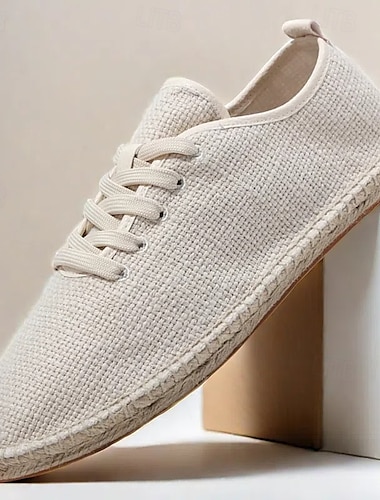  espadrilleskor i beige canvas med snörning för män med sula i jute – bekväma sommarskor
