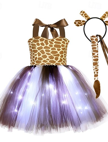  kinderkleidung Mädchen Party Kleid Tier Ärmellos Leistung Geburtstag Schön Süß Polyester Knielang abendkleider A Linie Kleid Tüll-Kleid Sommer 4 Jahre + Gelb Leicht Braun Kamel
