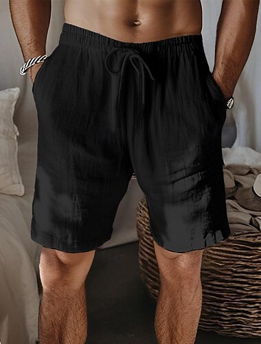  Herren Shorts Sommershorts Strandshorts Kordelzug Elastischer Bund Gerader Schnitt Einfach Komfort Atmungsaktiv Kurz Heim Lässig Täglich Einfach Klassicher Stil Schwarz Weiß Mikroelastisch