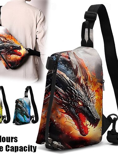  Drakenprint crossbody sling bag met verstelbare band, casual lichtgewicht borsttas voor mannen en vrouwen, perfect voor reizen, sport en buitenactiviteiten geel blauw oranje