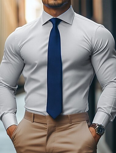  Herren Hemd Oberhemd Glatt Büro & Karriere Hochzeitsfeier Hellblau Schwarz Weiß Rosa Langarm Kargen Sommer Bekleidung