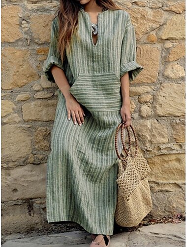  Pentru femei Normal Rochie Maxi Rochii inspirate din in Stilat Casual Vacanță Zilnic Fit regulat Grafic Manșon Lung Stil Nautic Roșu-aprins Trifoi Gri Primăvară Toamnă