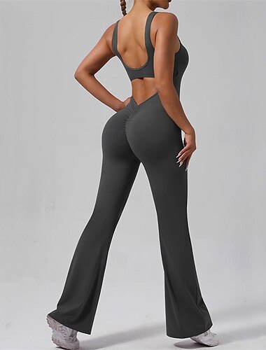  Damen Overall Trainingsanzug Einteiler Grundlegend Kalte Schulter Feste Farbe Bodysuit Einteiler Schwarz Braun Yoga Fitness Fitnesstraining Atmungsaktiv Weich Ärmellos Sport Sportkleidung elastisch